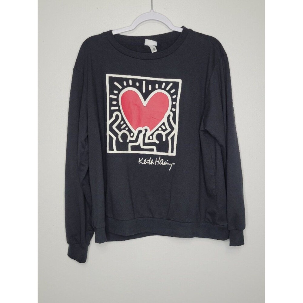 Keith Haring black red graphic front long sleeve crewneck artsy size xxl